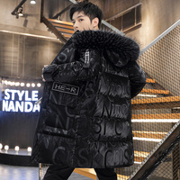 Płaszcz zimowy męski modny nowy średniej długości bawełniany płaszcz z podszewką pogrubiona wyściełana kurtka studencka marka odzieżowa błyszczący dół 3